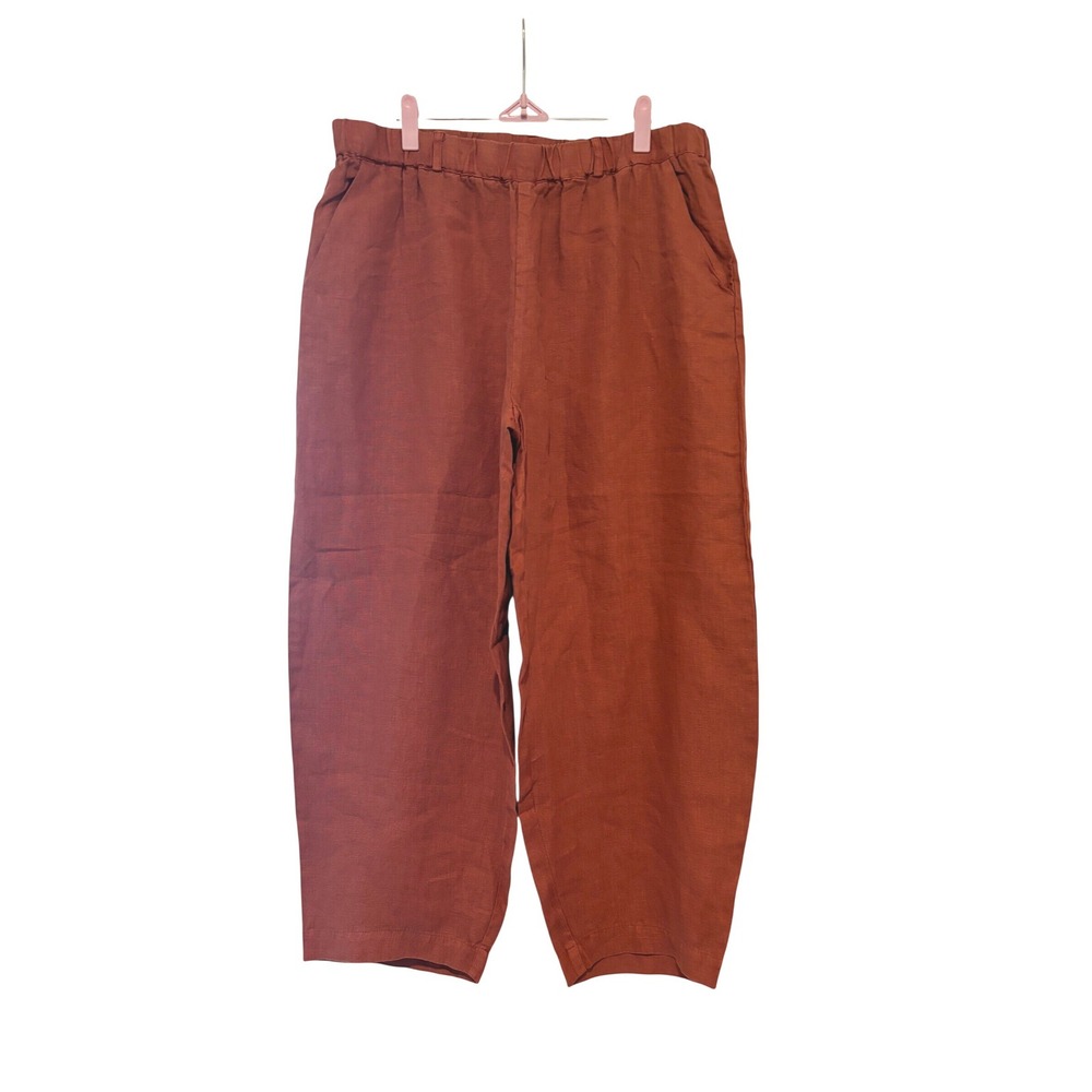 Poetry sz 12 linen wide leg capri pull on elastic waist burnt orange pants O